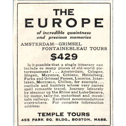 1931 Amsterdam-Grimsel Fontainebleau Tours Temple Tours Boston MA ~2.5x3 SE6-1