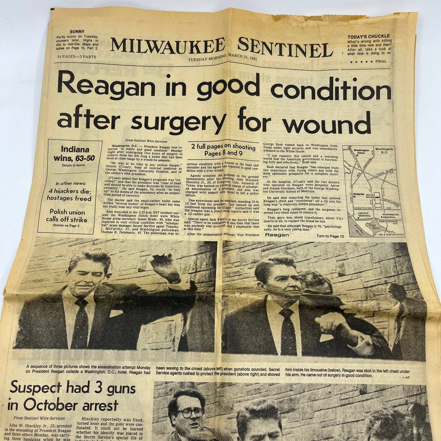 1981 Mar 31 MILWAUKEE SENTINEL Newspaper President Reagan Shot TI6-15