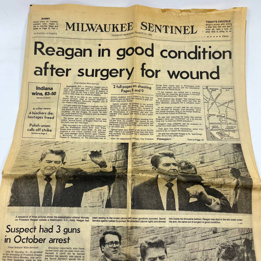 1981 Mar 31 MILWAUKEE SENTINEL Newspaper President Reagan Shot TI6-15