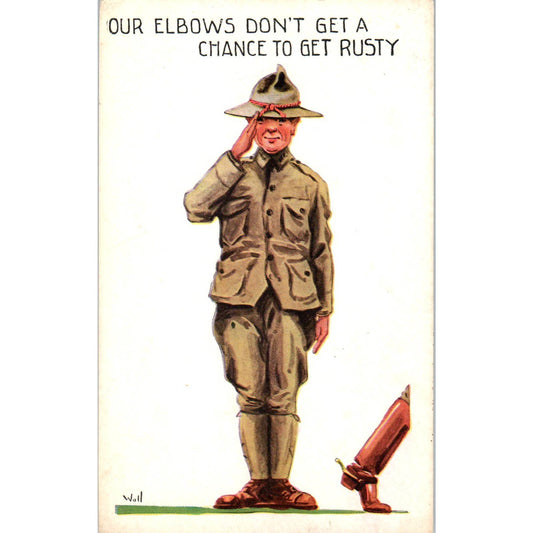 WW1 Wall Doughboy ...Elbows Don't Get Rusty Humor Postcard TK1-26