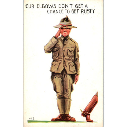 WW1 Wall Doughboy ...Elbows Don't Get Rusty Humor Postcard P2-11