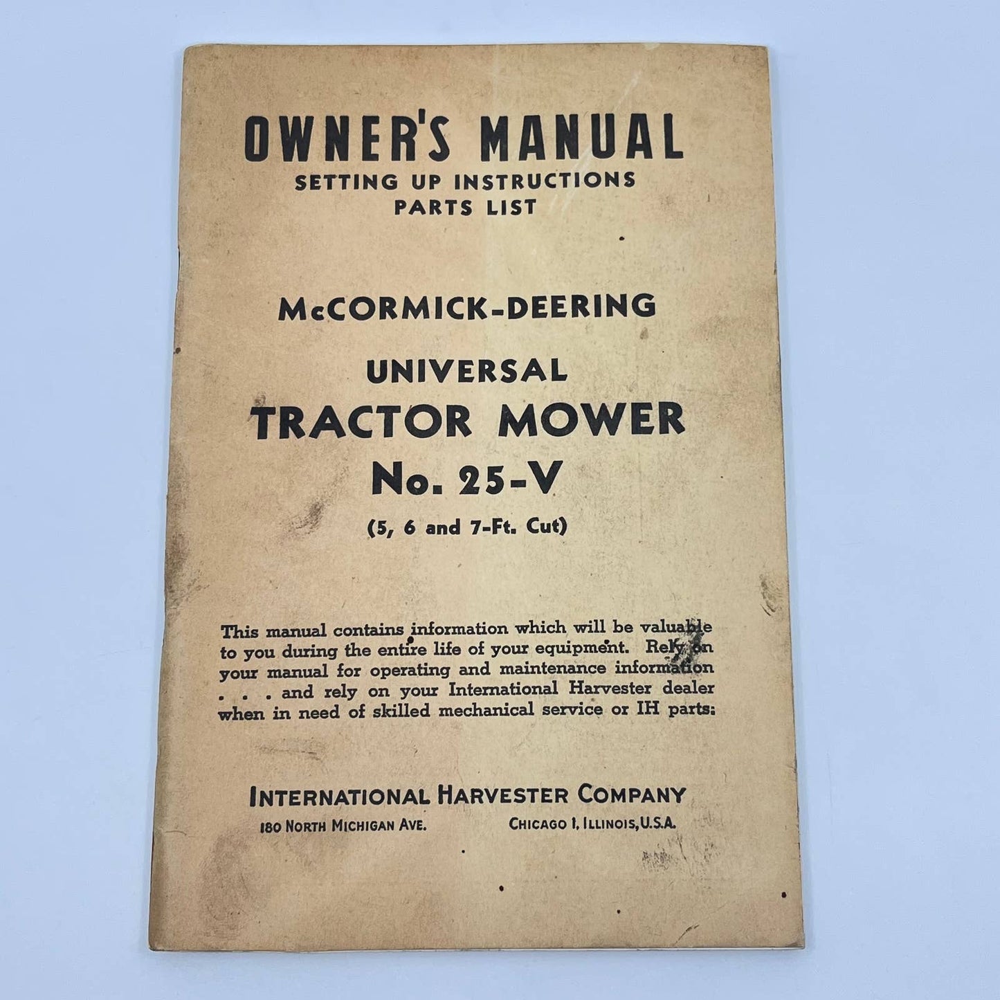 VTG McCormick Deering 25-V Universal Tractor Mower International Harvester TF7