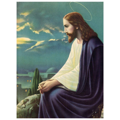 Vtg Lithograph Jesus Christ on the Mount of Olives Praying Gethsemane 6x8" AD1