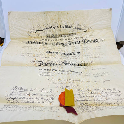 1911 Certificate Doctorate of Medicine Elwood Vaughan Hunt Baltimore City MD FL2