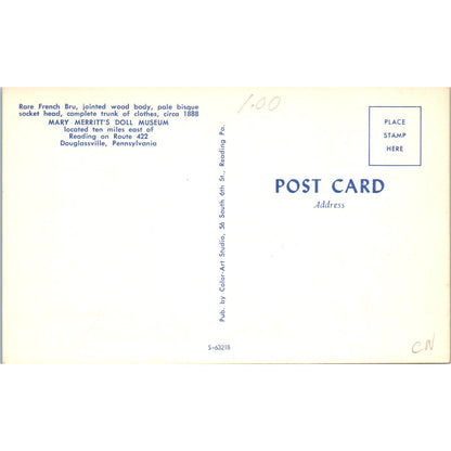 French Bru Doll Mary Merritts Doll Museum Douglassville Original Postcard PB6