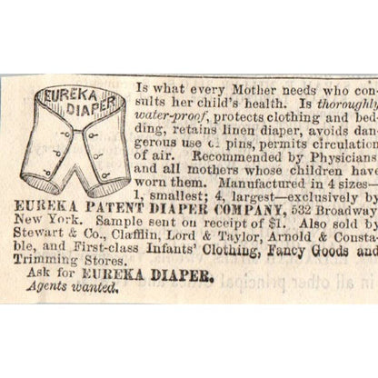 1870s Peterson's Magazine Ad - Eureka Patent Diaper Company EA3