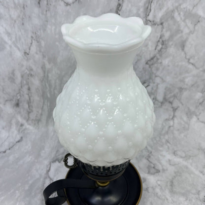 Vintage Quilted Milk Glass Electric Hurricane Lamp Metal Base 5x11 WORKS TA1