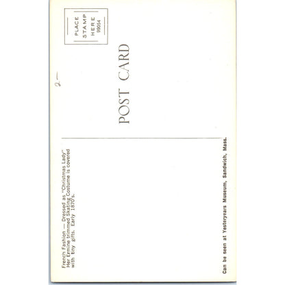 French Fashion Doll Dressed as Christmas Lady  Yesteryears Museum Postcard PB6