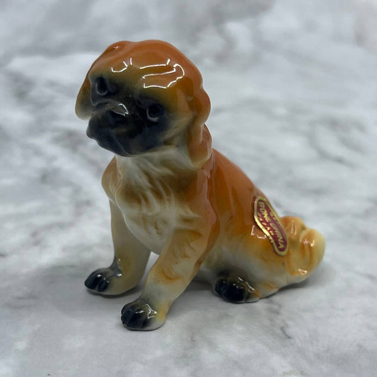 Vintage MCM Hand Painted Pekingese Dog Bone China Figurine 2.5” SE1