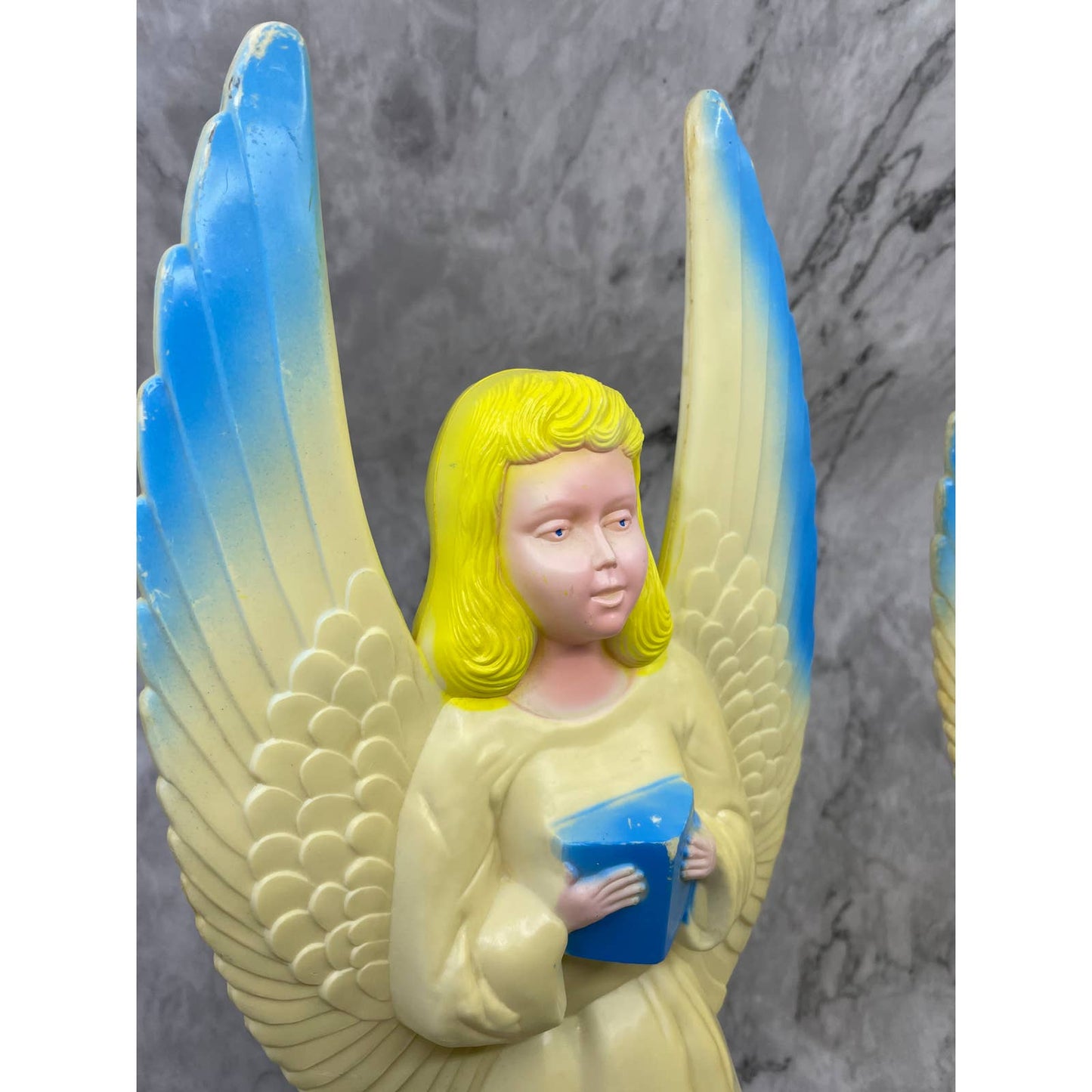 Vintage Pair Christmas Union Products Blow Mold Light Up Angels 1969 WORK GREAT