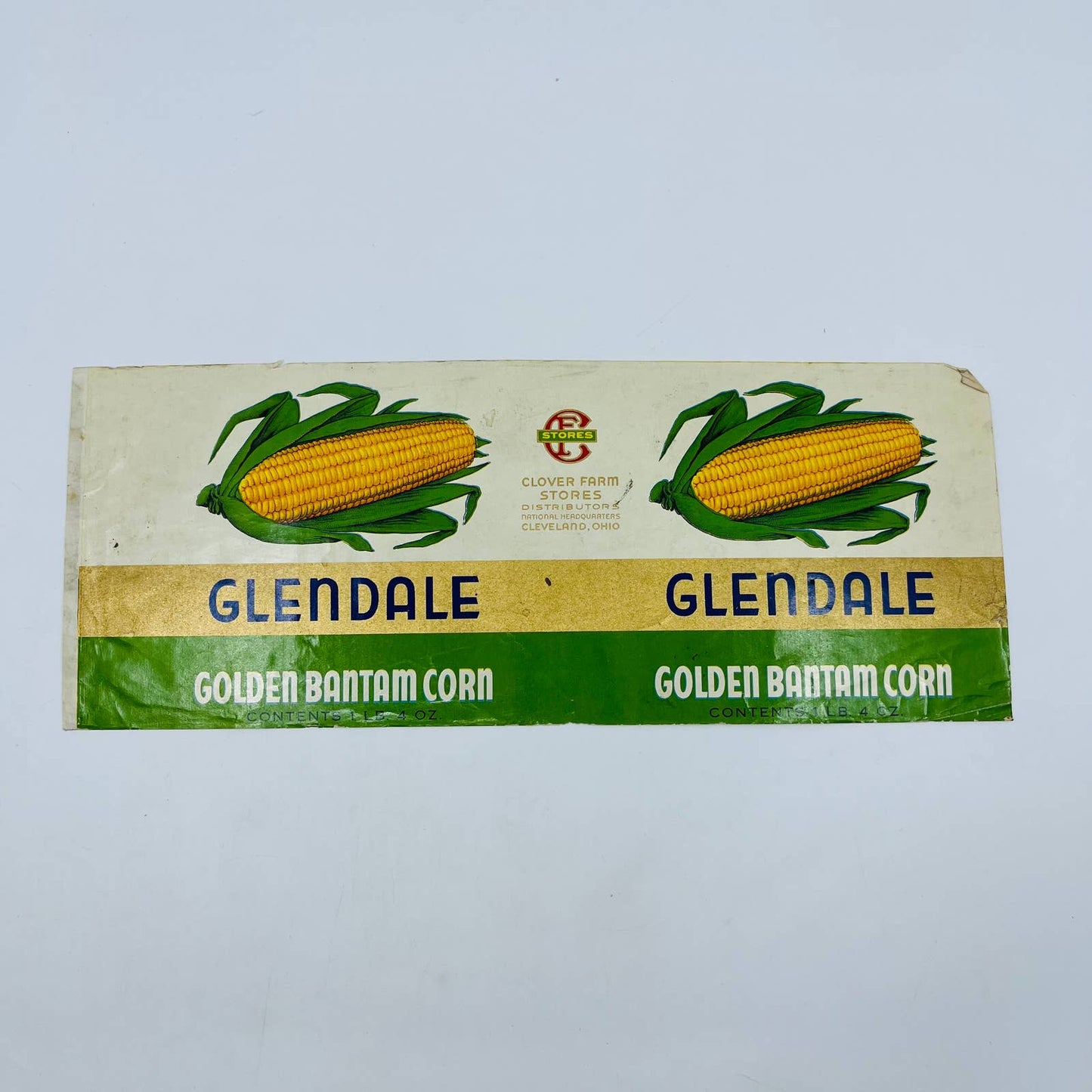 Glendale Brand Golden Bantam Corn Label Clover Farm Stores Cleveland OH EA4