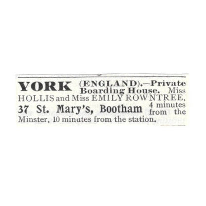 York England Boarding House St. Mary's Bootham Emily Rowntree - 1903 Ad TJ8-7-3