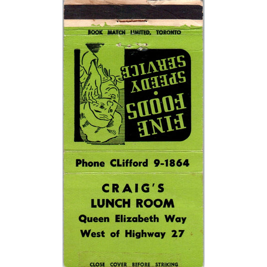 Craig's Lunch Room Toronto Advertising Matchbook Cover MM10-3