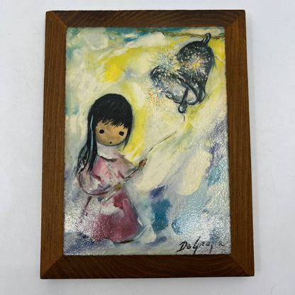 Ted DeGrazia Vintage "The Bell of Hope" Art Print on Wood 4.5 x 6 TI4