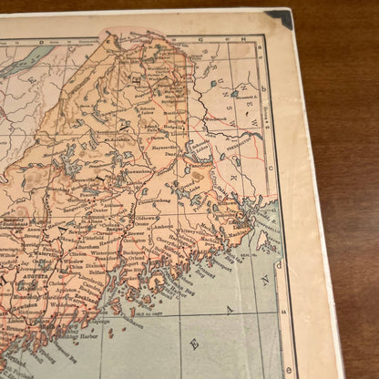 Antique 1907 Map of NEW ENGLAND STATES USA Color 10 x 12” FL5