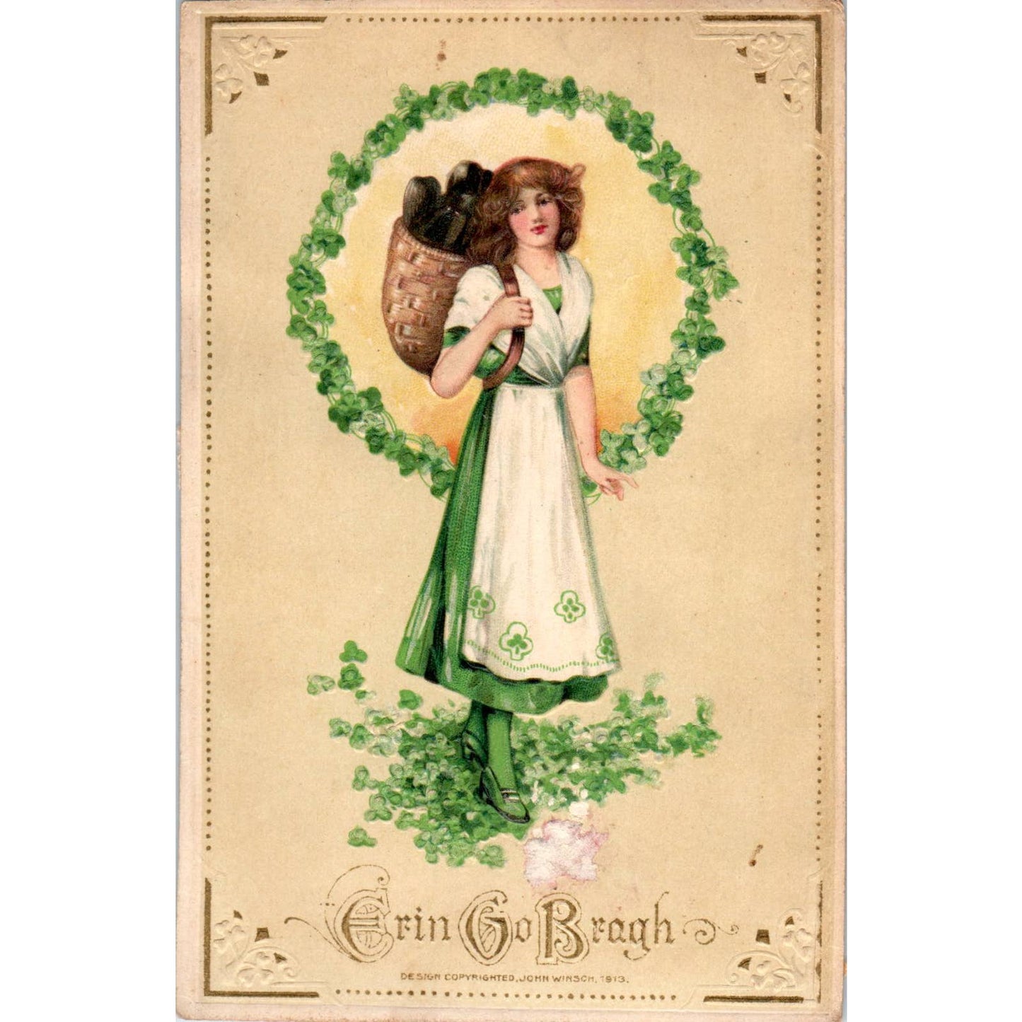 Antique 1913 Postcard St. Patrick's Day Embossed Erin Go Bragh Old Ireland SF2