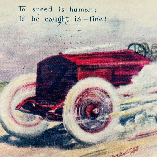 1910 Post Card Illustration Early Automobile Race Derby Speeding Car PA7