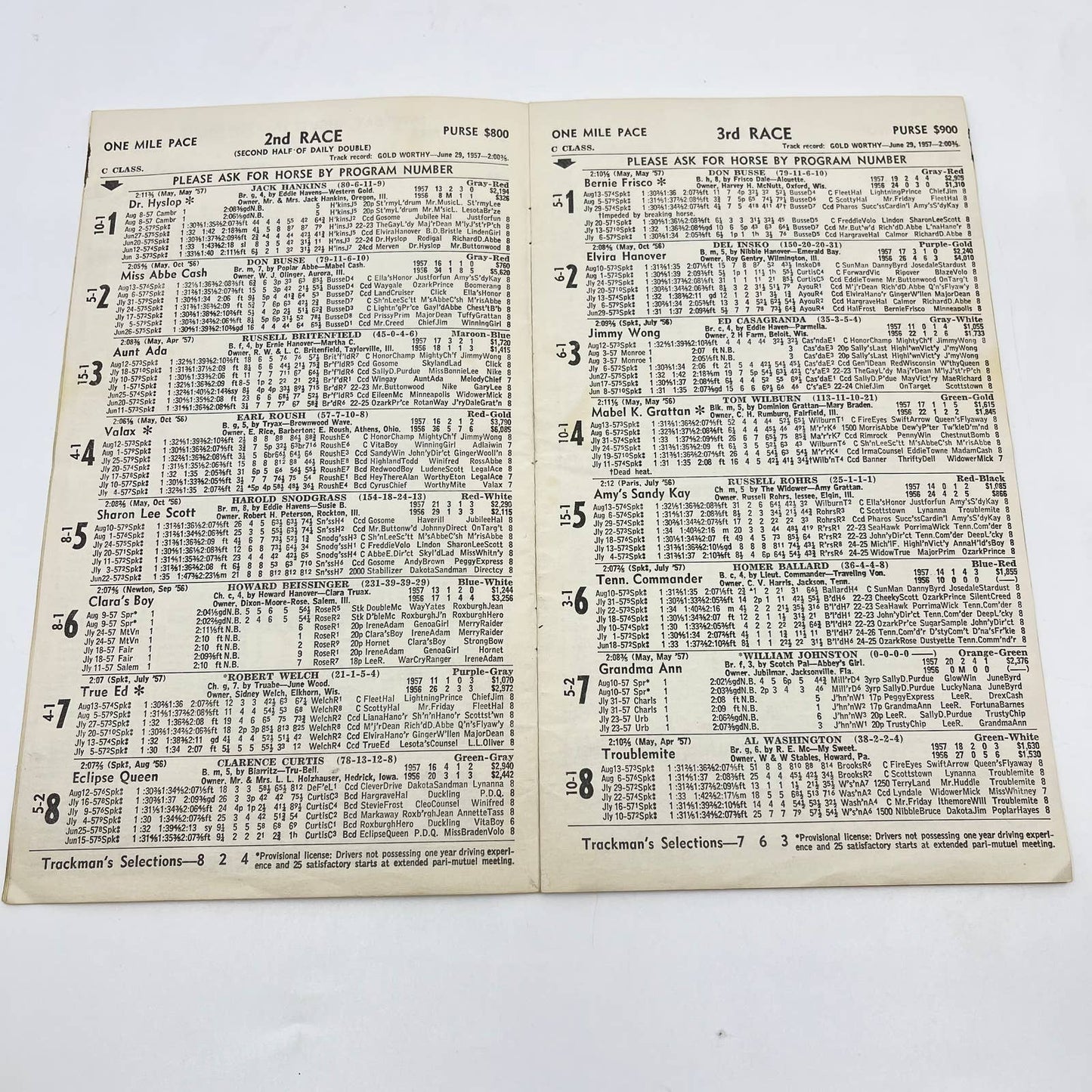 1957 Sportsman’s Park Chicago Horse Racing Form TE3