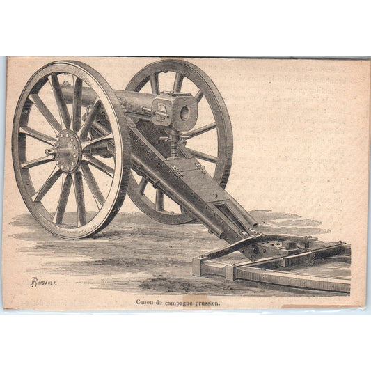 1880s French Wood Engraving RIMBAULT Prussian Field Gun 4x6" TJ1-1