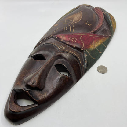 Vintage Tall African Tribal Art Hand Carved Wooden Mask Kenya 18"