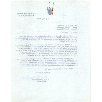 The Royal Thai Embassy Letterhead Memo Visutr Arthayukti July 1963 B15
