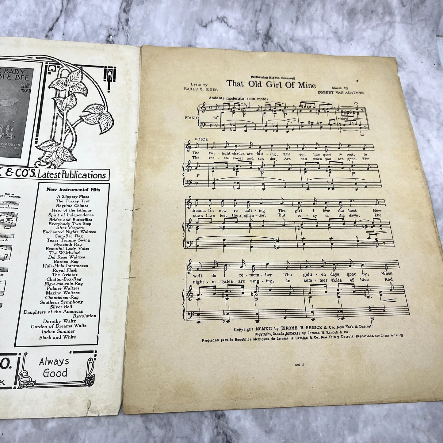 That Old Girl of Mine Egbert Van Alstyne Earle C. Jones 1912 Sheet Music V42-1