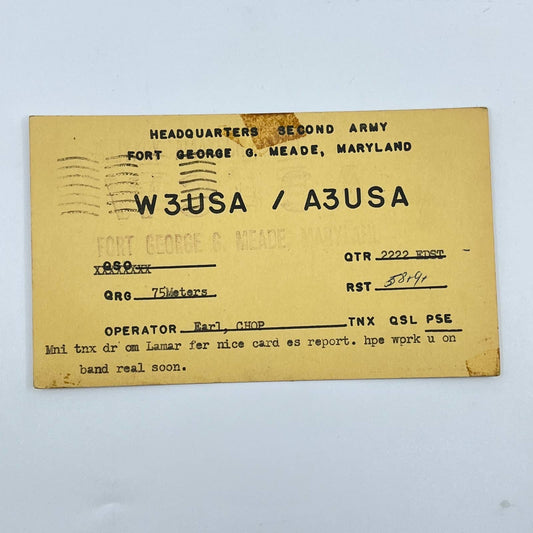 1955 QSL Radio Card W3USA Fort George G. Meade Maryland Lamar Rambo SC6