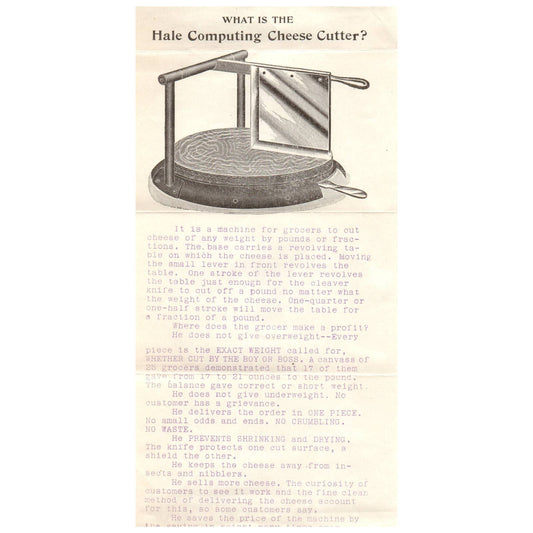 Vintage Advertising Leaflet Hale Computing Cheese Cutter AD1