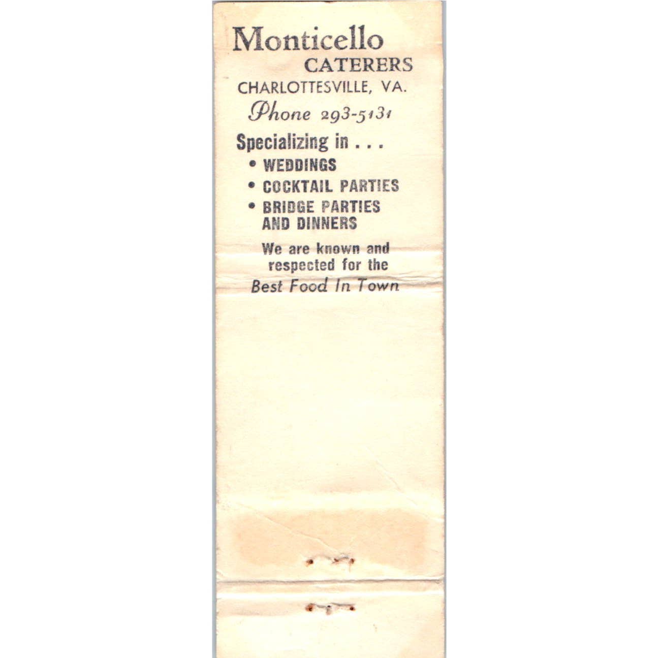 Monticello Hotel Charlottesville VA Advertising Matchbook Cover SA1-M9