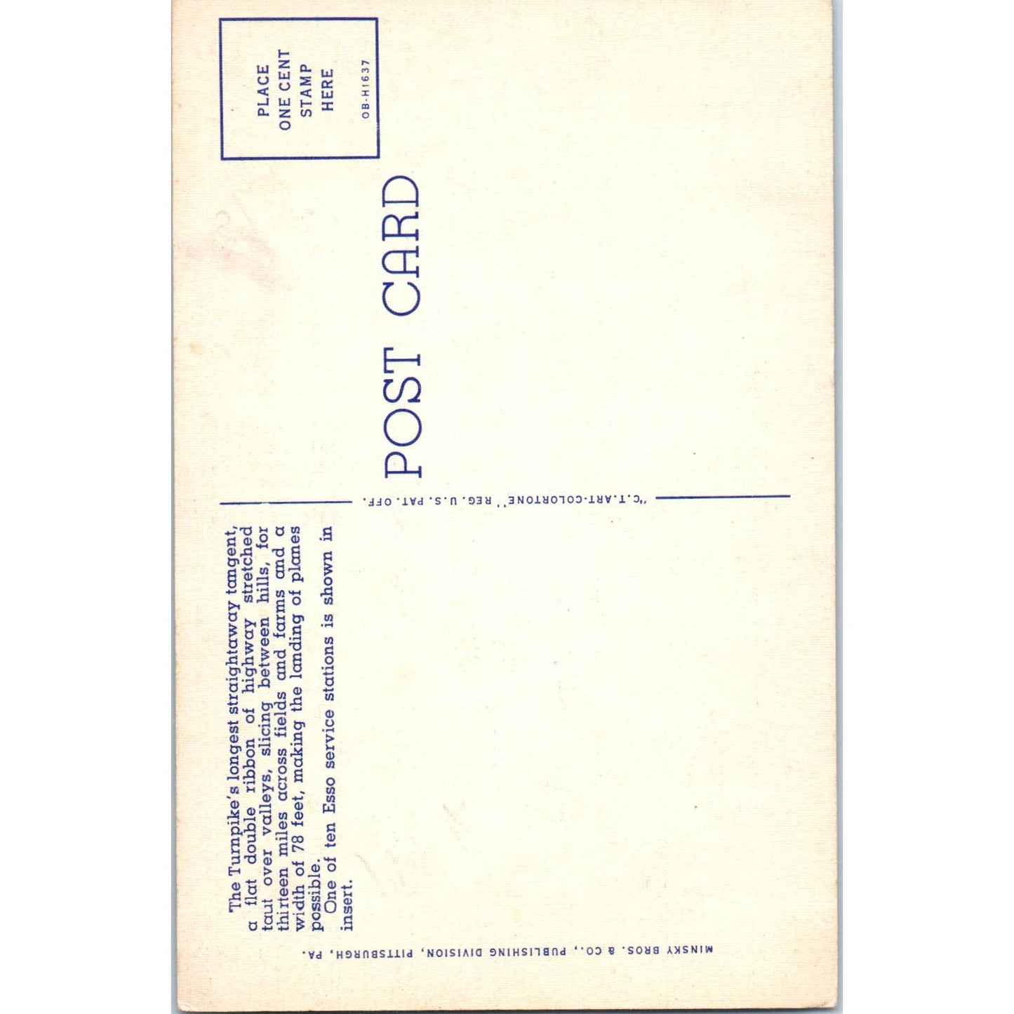 Vintage Postcard PA Turnpike Longest Straightaway America's Dream Highway TI1-1