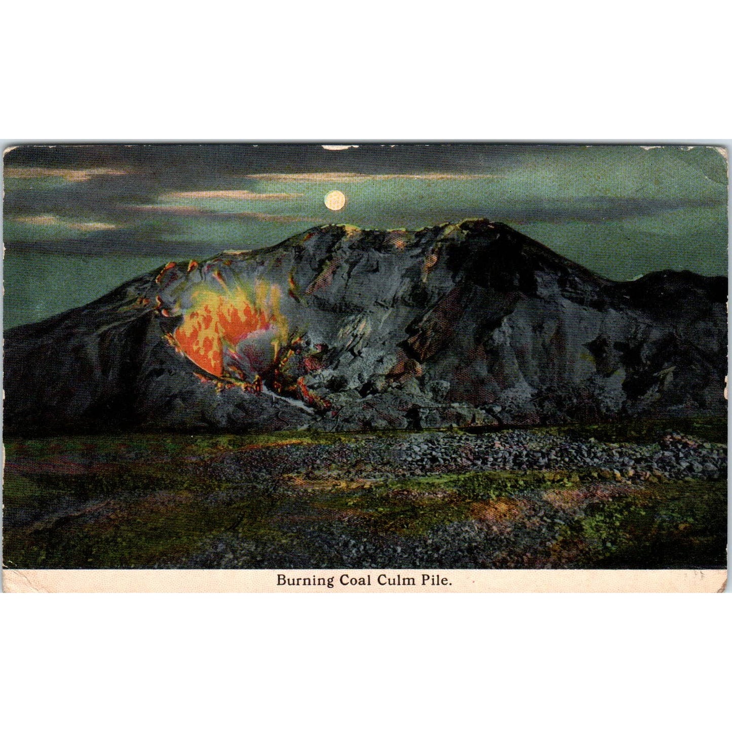 Antique Postcard Burning Coal Culm Pile, Pottsville PA TD9-P1