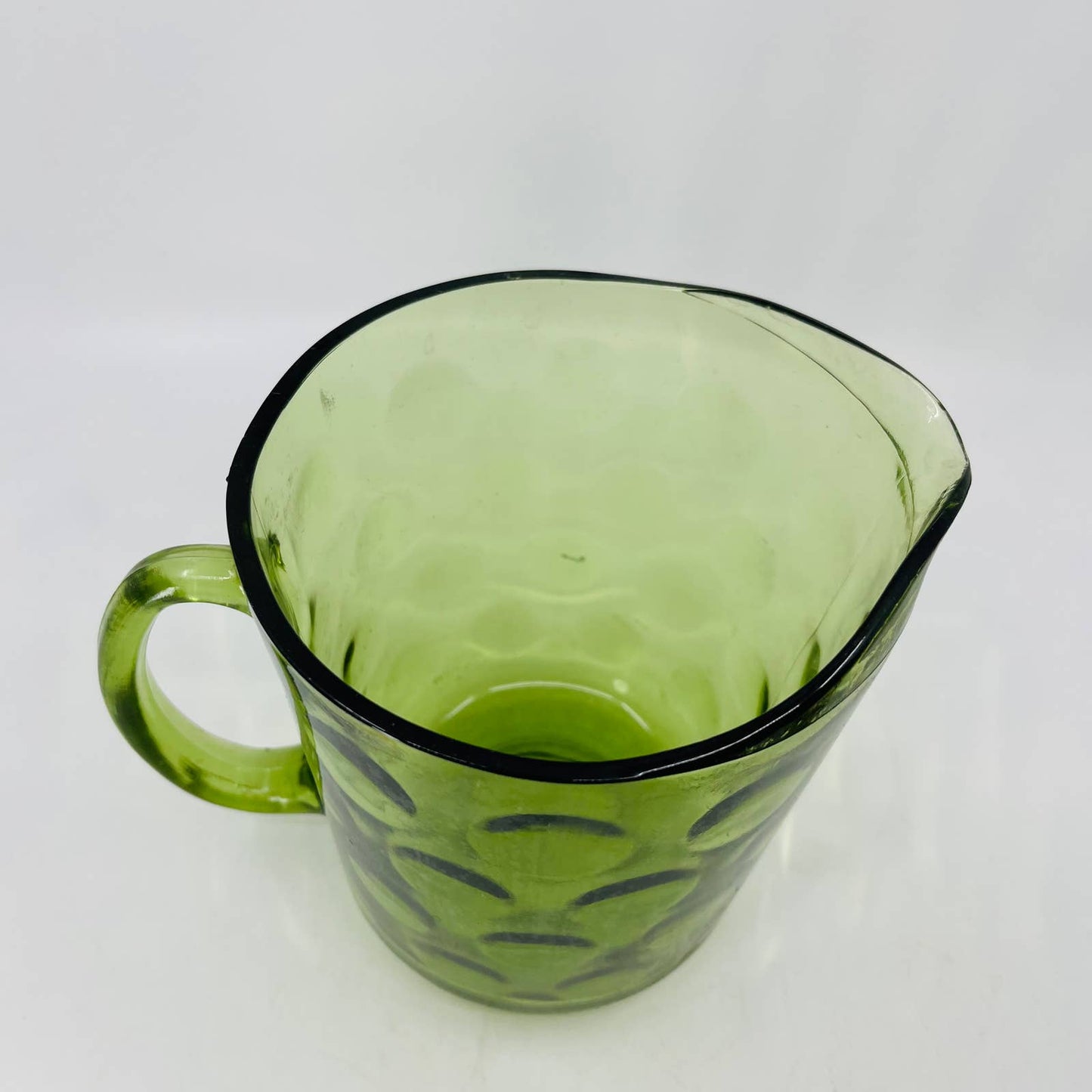 HAZEL ATLAS Eldorado Avocado Green Coin Dot Optic Cocktail Pitcher 7” TC7