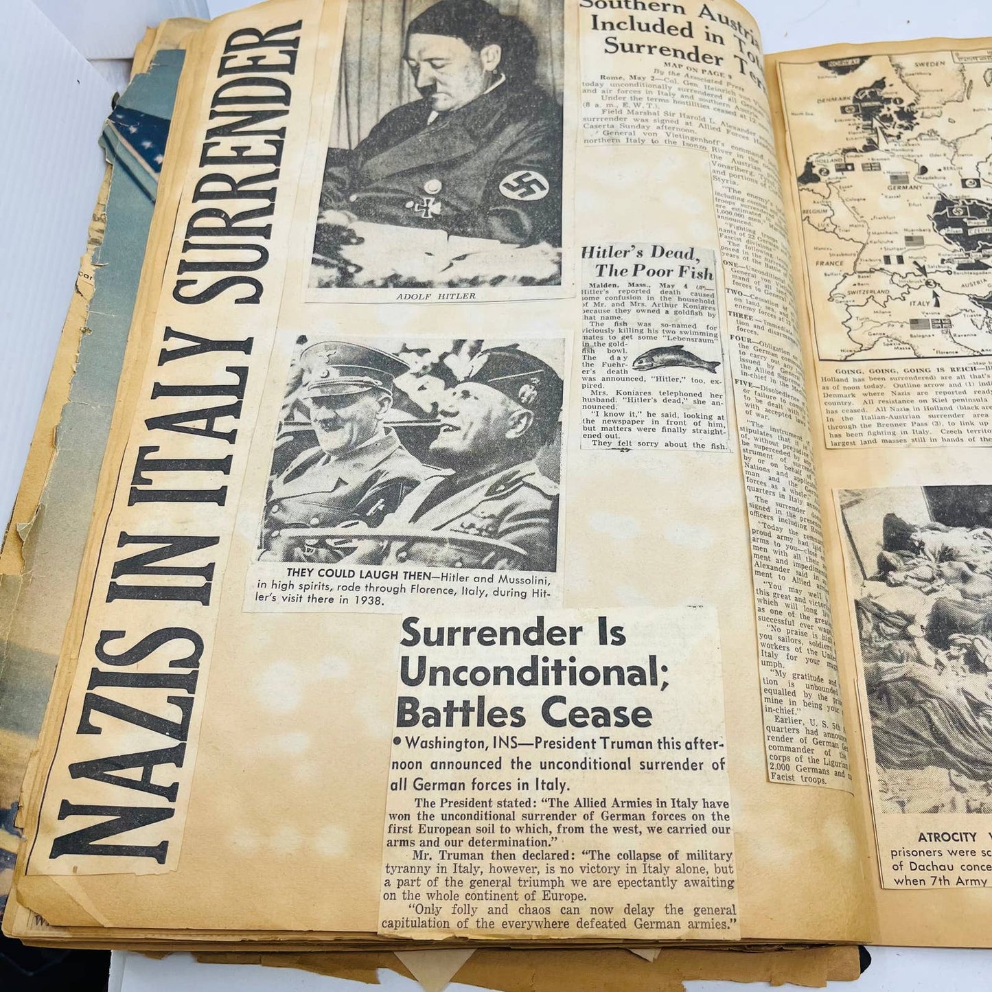 1940s Large WWII Scrapbook LOADED With News Clippings TD8