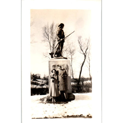 1940s Photograph Couple Man and Woman at Minuteman Statue in Boston 3x5" SE5