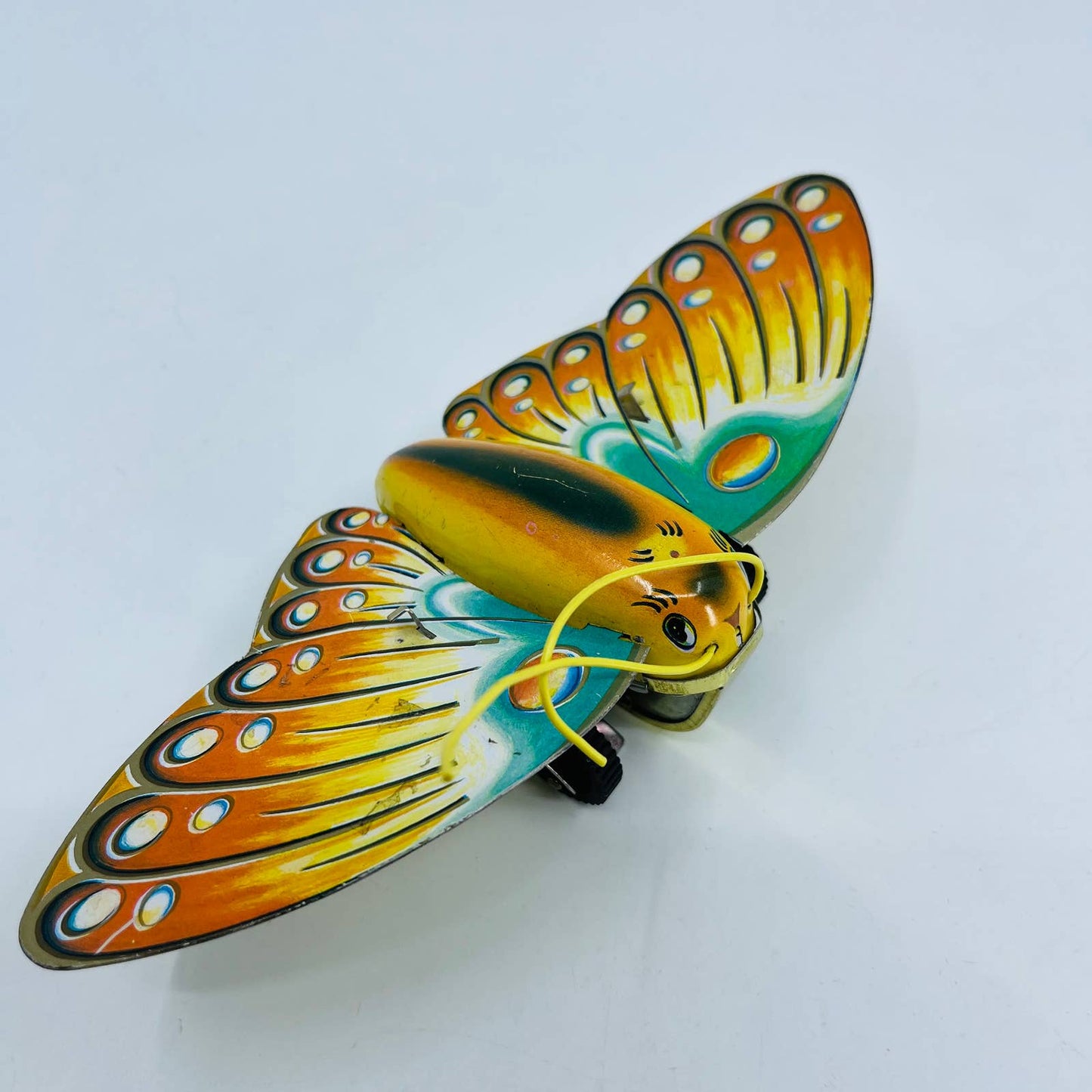 Vintage Mechanical Somersaulting Butterfly Moth Tin Litho Toy TD2