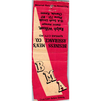 Business Men's Assurance Co Ralph Willcott Kansas City Matchbook SA9-M6