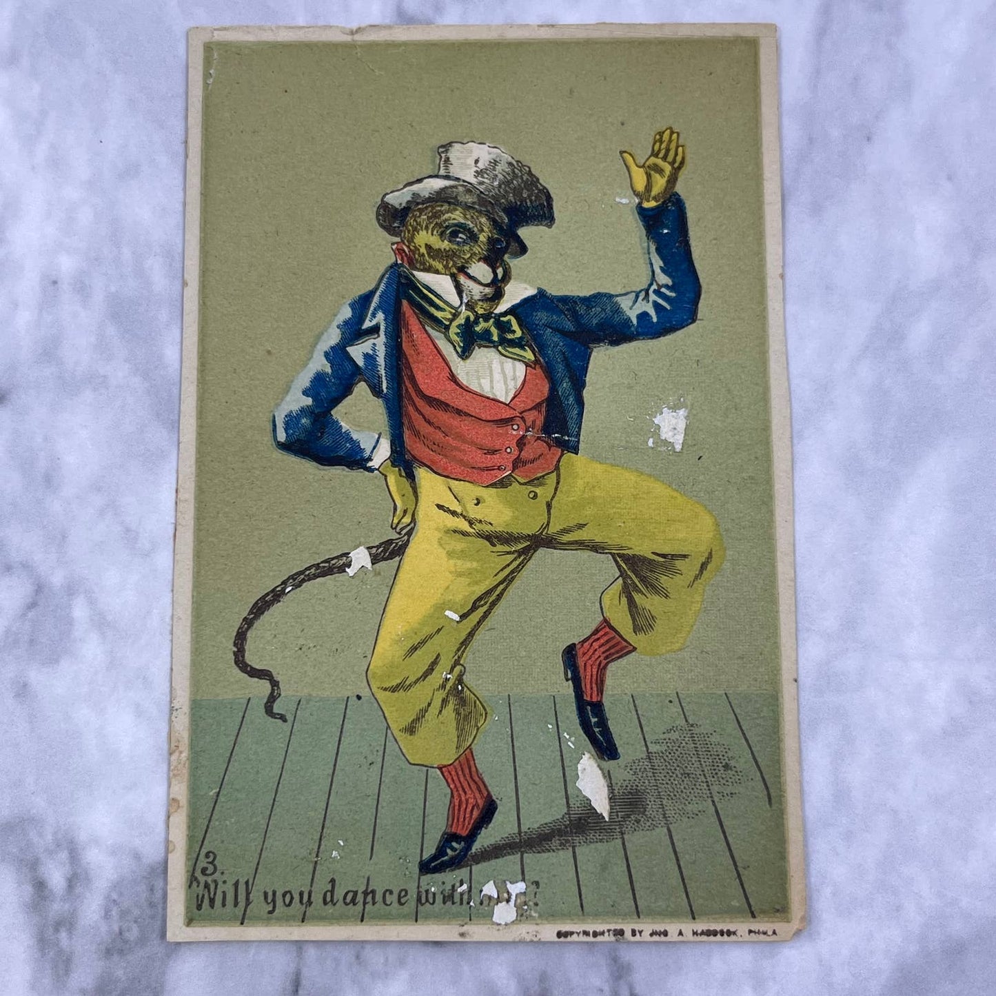 1880s Victorian Trade Card Dancing Anthropomorphic Monkey Jno Haddock EA4