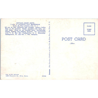 Cottage Court Motel Atlantic City NJ J. Wm. Hampton - Original Postcard TJ7-RP2