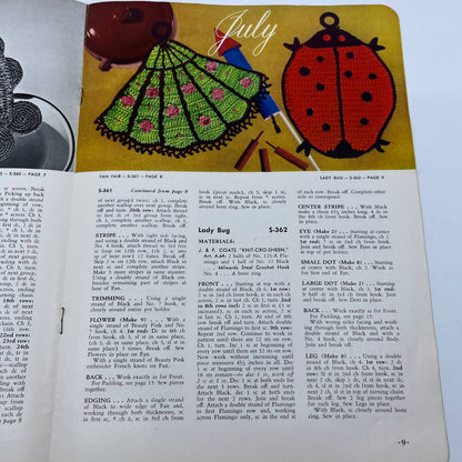 1952 Pot Holders Crochet Book #294 Kitchen SUNFLOWERS Ladybug DUCK Turtles TH7