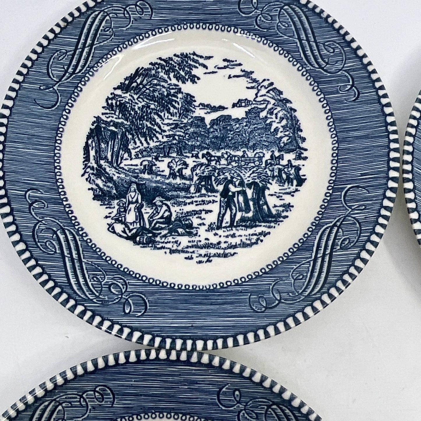 Currier & Ives BLUE Harvest Wheat Royal China Set 4 Dessert Bread Plates 6” TI3