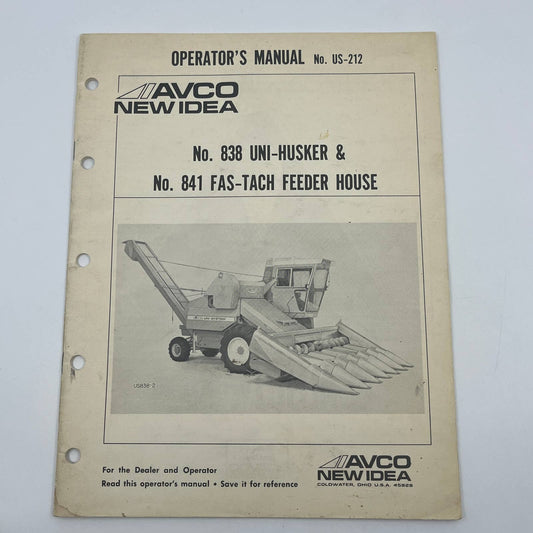 Original 1980 New Idea Operator's Manual 838 Uni-Husker 841 Fas-Tach Feeder TB9