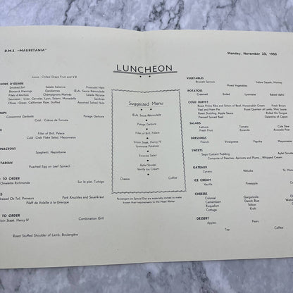 Original 1953 Cunard R.M.S. Mauretania Luncheon Menu Cruise Ship Fly Fishing TD8