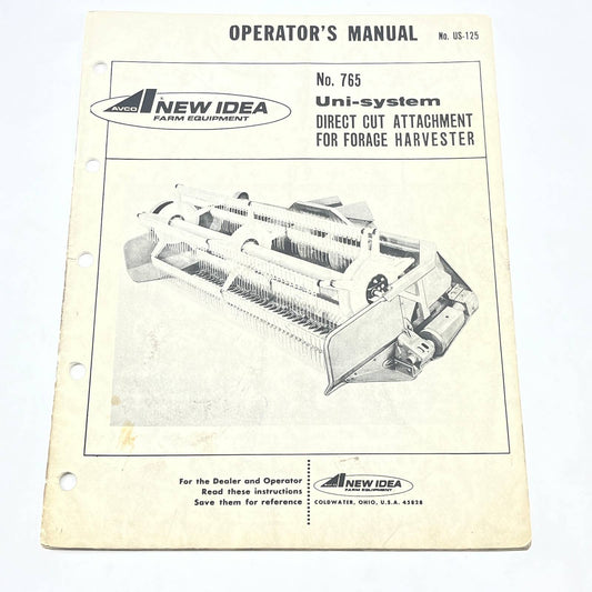 Original New Idea No. 765 Uni-system Direct Cut for Forage Harvester Manual TB9