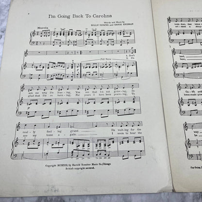 1913 I'm Going Back To Carolina Billy Downs Erdman Janet Adair Sheet Music TI1