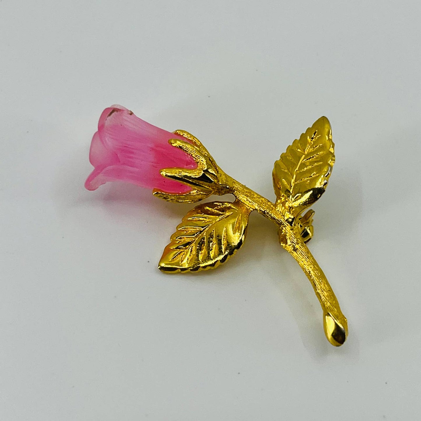 Vintage MCM Acrylic Pink Rose Brooch Gold Tone SA6