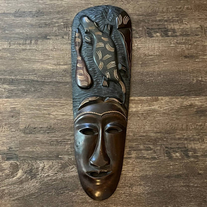 Vintage Tall African Tribal Art Hand Carved Wooden Mask Kenya 22"