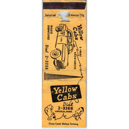 Yellow Cabs Lincoln NE Vintage Advertising Matchbook Cover MM10-2