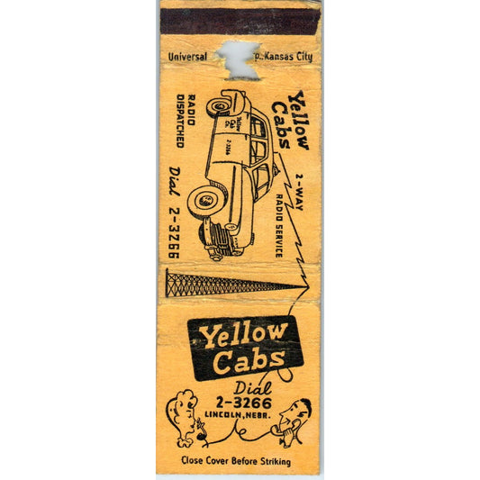 Yellow Cabs Lincoln NE Vintage Advertising Matchbook Cover MM10-2