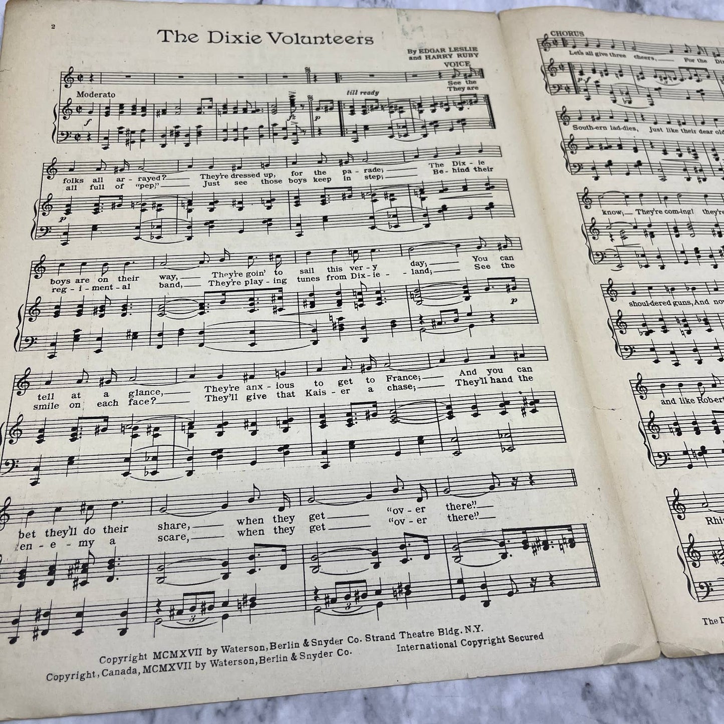 The Dixie Volunteers Edgar Leslie Harry Ruby WWI 1917 Sheet Music TK2-SM3