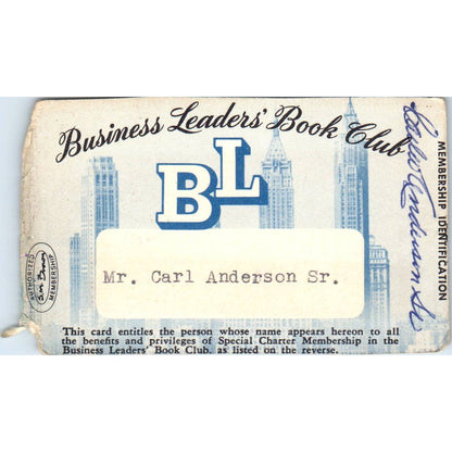 1953 Business Leaders' Book Club Identification Card Carl WK Anderson SE5